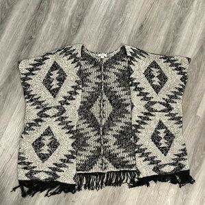 Navy blue and gray cardigan with fringe